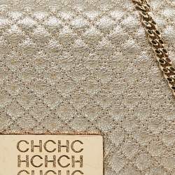 CH Carolina Herrera Metallic Gold Quilted Leather Flap Clutch