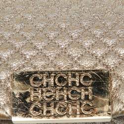 CH Carolina Herrera Metallic Gold Quilted Leather Flap Clutch