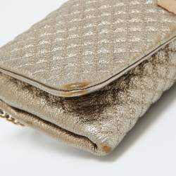 CH Carolina Herrera Metallic Gold Quilted Leather Flap Clutch