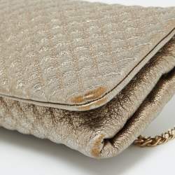 CH Carolina Herrera Metallic Gold Quilted Leather Flap Clutch