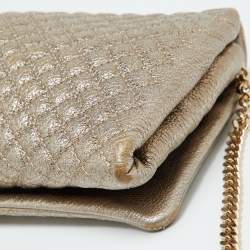 CH Carolina Herrera Metallic Gold Quilted Leather Flap Clutch