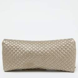 CH Carolina Herrera Metallic Gold Quilted Leather Flap Clutch