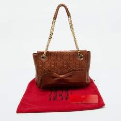 Pre Owned حقيبة كتف كارولينا هيريرا "أودري" جلد مونوغرامي برونزي ميتاليك