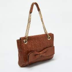 Pre Owned حقيبة كتف كارولينا هيريرا "أودري" جلد مونوغرامي برونزي ميتاليك