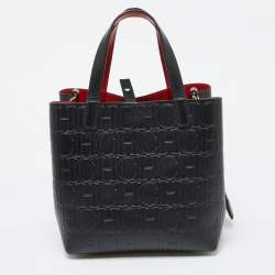 Pre Owned CH Carolina Herrera Black Monogram Embossed Leather Small Matryoshka Locked Tote