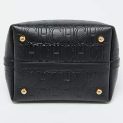 Pre Owned CH Carolina Herrera Black Monogram Embossed Leather Small Matryoshka Locked Tote
