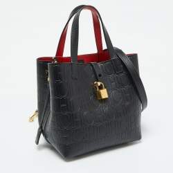 Pre Owned CH Carolina Herrera Black Monogram Embossed Leather Small Matryoshka Locked Tote