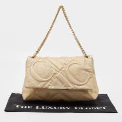 Pre Owned CH Carolina Herrera Gold Quilted Leather Flap Chain Shoulder Bag