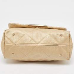Pre Owned CH Carolina Herrera Gold Quilted Leather Flap Chain Shoulder Bag