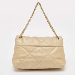 Pre Owned CH Carolina Herrera Gold Quilted Leather Flap Chain Shoulder Bag