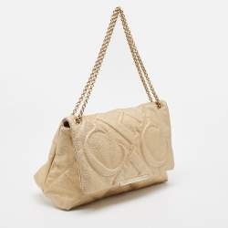 Pre Owned CH Carolina Herrera Gold Quilted Leather Flap Chain Shoulder Bag