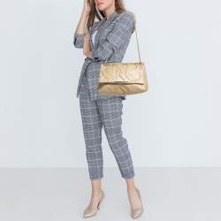 Pre Owned CH Carolina Herrera Gold Quilted Leather Flap Chain Shoulder Bag