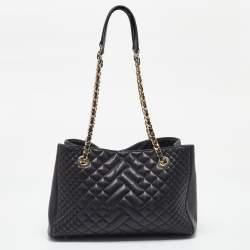 Pre Owned CH Carolina Herrera Black Quilted Leather Chain Tote