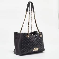 Pre Owned CH Carolina Herrera Black Quilted Leather Chain Tote