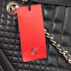 Pre Owned CH Carolina Herrera Black Quilted Leather Chain Tote