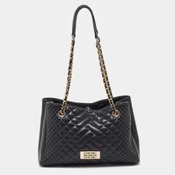 Pre Owned CH Carolina Herrera Black Quilted Leather Chain Tote