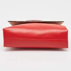Pre Owned CH Carolina Herrera Red Leather Metal Bar Flap Top Handle Bag