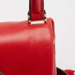 Pre Owned CH Carolina Herrera Red Leather Metal Bar Flap Top Handle Bag