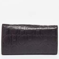 Pre Owned CH Carolina Herrera Brown Monogram Embossed Leather Trifold Clutch
