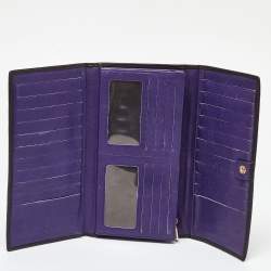 Pre Owned CH Carolina Herrera Brown Monogram Embossed Leather Trifold Clutch