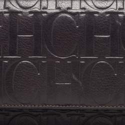 Pre Owned CH Carolina Herrera Brown Monogram Embossed Leather Trifold Clutch