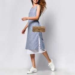 مملوكة مسبقًا CH Carolina Herrera Gold Embossed Leather Bow Crossbody Bag