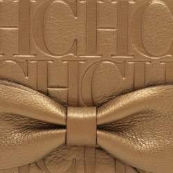مملوكة مسبقًا CH Carolina Herrera Gold Embossed Leather Bow Crossbody Bag