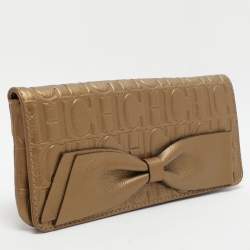 مملوكة مسبقًا CH Carolina Herrera Gold Embossed Leather Bow Crossbody Bag