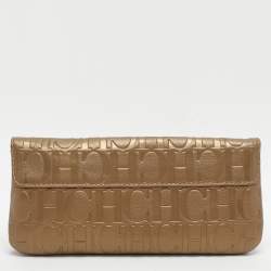 مملوكة مسبقًا CH Carolina Herrera Gold Embossed Leather Bow Crossbody Bag