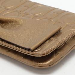 مملوكة مسبقًا CH Carolina Herrera Gold Embossed Leather Bow Crossbody Bag