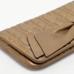 مملوكة مسبقًا CH Carolina Herrera Gold Embossed Leather Bow Crossbody Bag