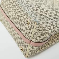 Pre Owned حقيبة يد كارولينا هيريرا قفل ماترايوشكا جلد وكانفاس مقوى مونوغرامى وردية / بيج 