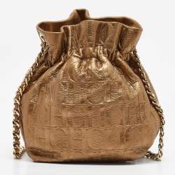 CH Carolina Herrera Gold Monogram Embossed Leather Bow Bucket Bag