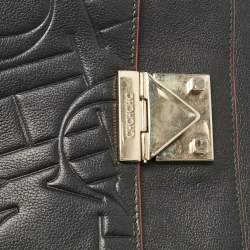 Pre Owned CH Carolina Herrera Black Embossed Leather Top Handle Bag