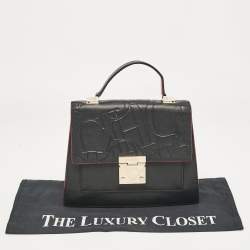 Pre Owned CH Carolina Herrera Black Embossed Leather Top Handle Bag