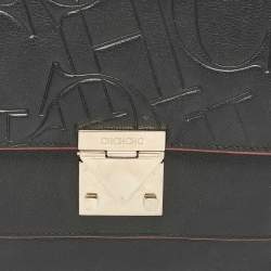 Pre Owned CH Carolina Herrera Black Embossed Leather Top Handle Bag