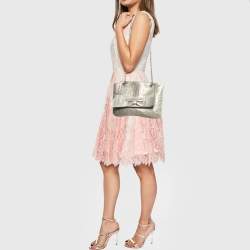 Pre Owned CH Carolina Herrera Grey Monogram Embossed Leather Audrey Shoulder Bag