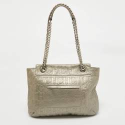 Pre Owned CH Carolina Herrera Grey Monogram Embossed Leather Audrey Shoulder Bag