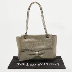 Pre Owned CH Carolina Herrera Grey Monogram Embossed Leather Audrey Shoulder Bag