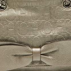 Pre Owned CH Carolina Herrera Grey Monogram Embossed Leather Audrey Shoulder Bag