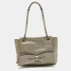 Pre Owned CH Carolina Herrera Grey Monogram Embossed Leather Audrey Shoulder Bag