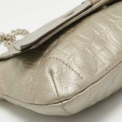 Pre Owned CH Carolina Herrera Grey Monogram Embossed Leather Audrey Shoulder Bag