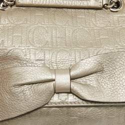 Pre Owned CH Carolina Herrera Grey Monogram Embossed Leather Audrey Shoulder Bag