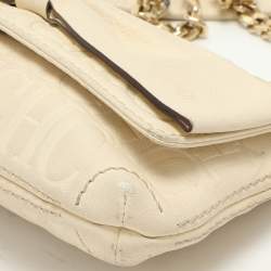 CH Carolina Herrera Cream Monogram Leather Audrey Shoulder Bag