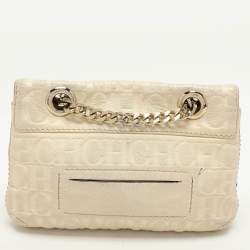 CH Carolina Herrera Cream Monogram Leather Audrey Shoulder Bag