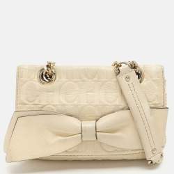 CH Carolina Herrera Cream Monogram Leather Audrey Shoulder Bag