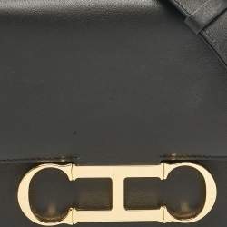 CH Carolina Herrera Black Leather Medium Initials Insignia Shoulder Bag