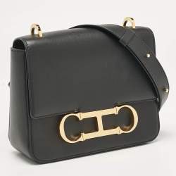 CH Carolina Herrera Black Leather Medium Initials Insignia Shoulder Bag