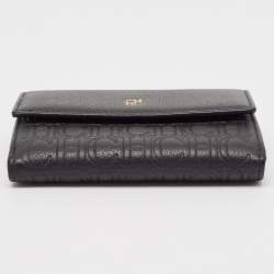 CH Carolina Herrera Black Monogram Leather Compact Wallet