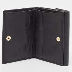 CH Carolina Herrera Black Monogram Leather Compact Wallet